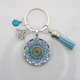 Kék mandala kulcstartó lótusz medállal 